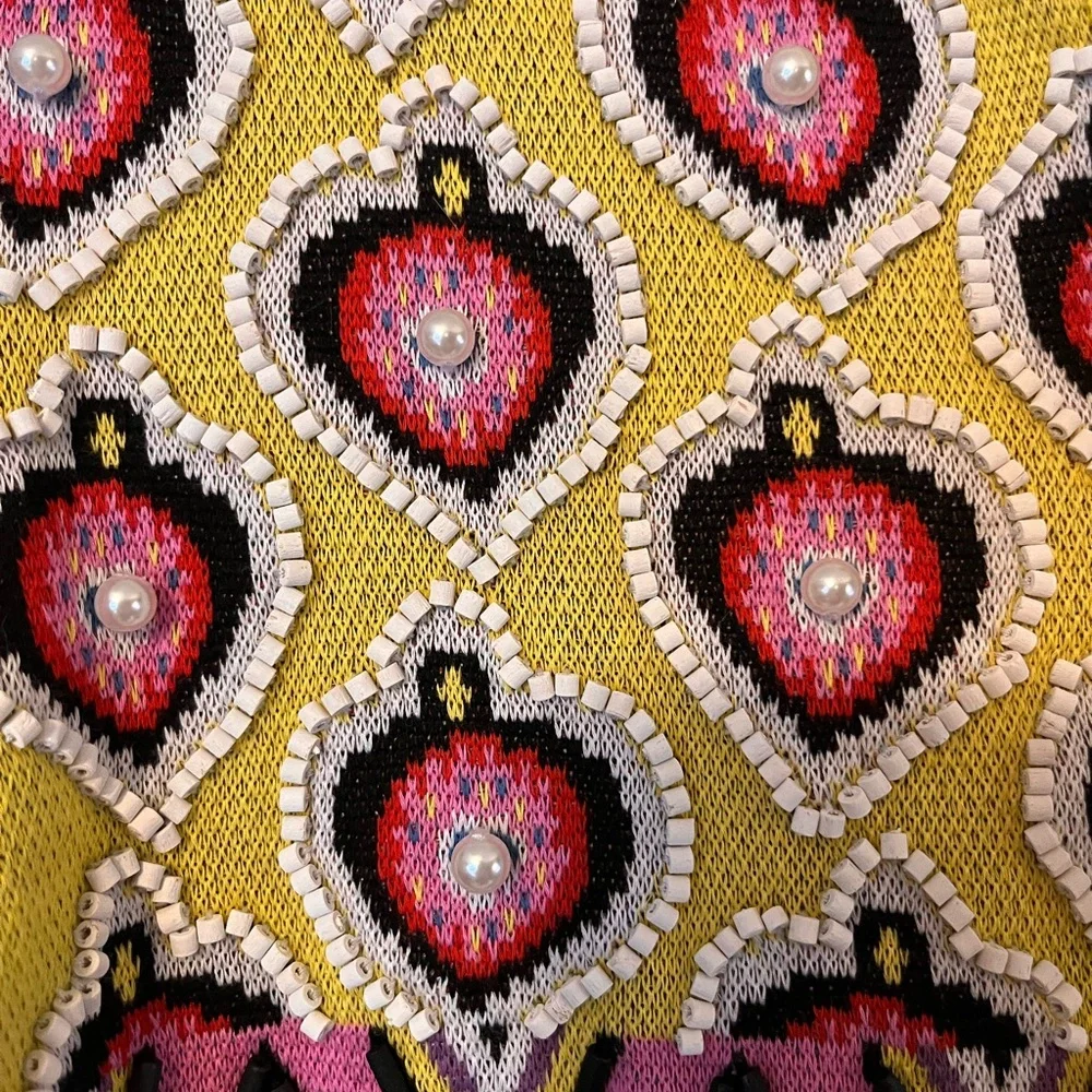 Alice + Olivia Yellow Trim Multicolor Embroidered Knit Cardigan - Picture 4 of 8